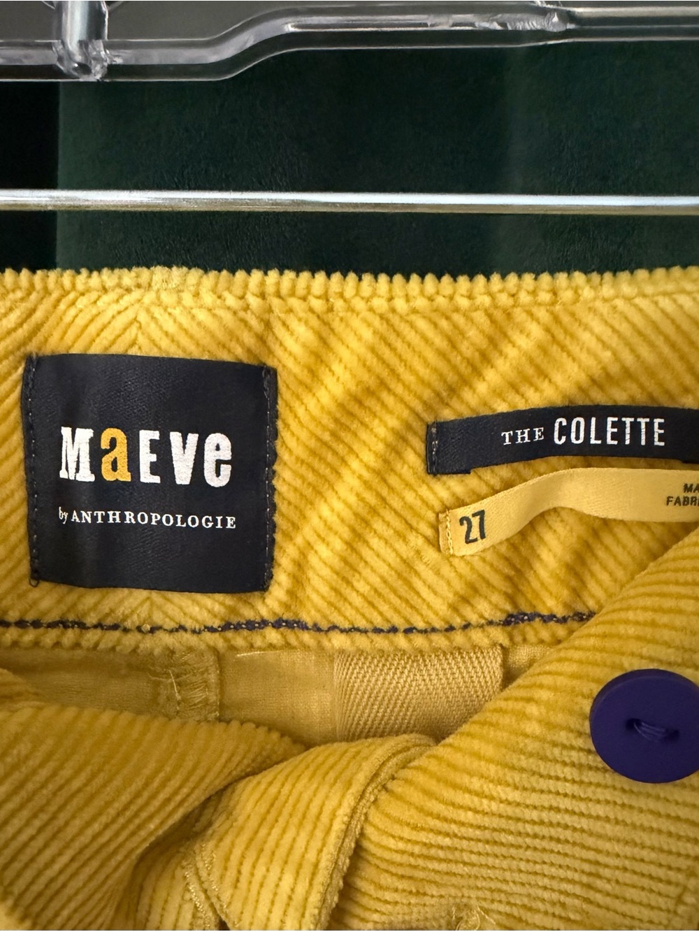 Anthropologie Maeve Collette Mustard Yellow Corduroy Wide-Leg Cropped Pants - Picture 4 of 4